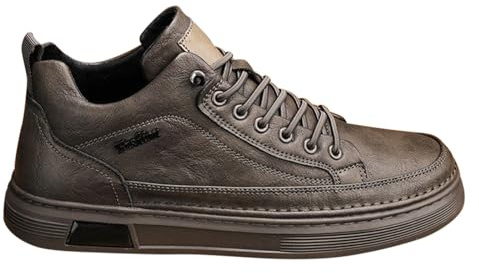 Baskets Homme Plates Mode Cuir Lacets Montante Chaussures de Sport Extérieur Antidérapant léger Confortable Tendances Fitness Sneakers Chaussures Décontractée (Khaki-1, 44)