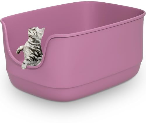 Gefryco Large Cat Litter Box with High Sided 24.6x18.3x12.2 - Jumbo Extra Large Open Anti - Splashing High Wall for Multiple Cats (Pink)