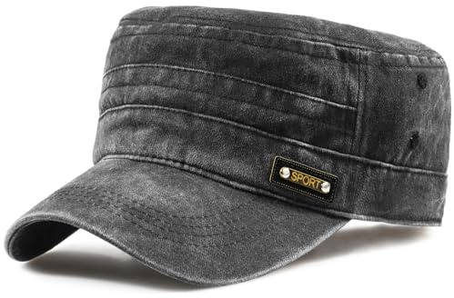 MESU Unisexe Lavé Coton Militaire Chapeau Cadet Plat Vintage