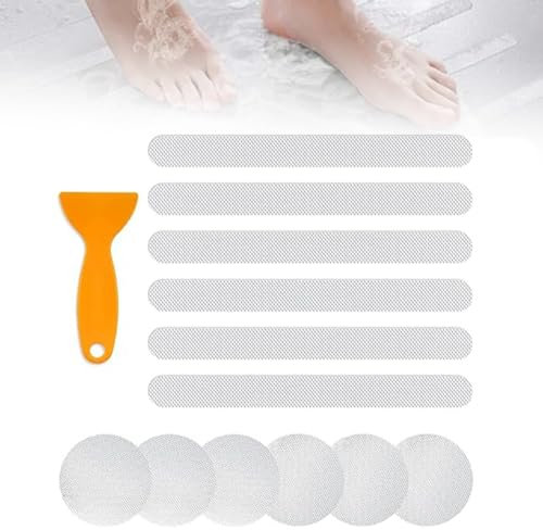 12 Pièce Bandes Adhésives Antidérapantes Autocollants de Baignoire AntidéRapants Bandes AntidéRapantes Transparentes Antidérapants pour Salle de Bain Bande Avec 1pc Grattoir Pour Douches Marches