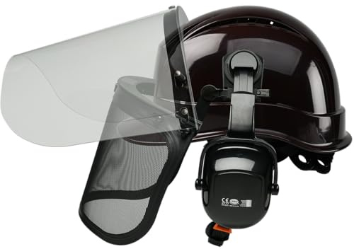 Nsteky Chainsaw Helmet with Face Shield and Ear Muffs，Customization Mesh Face Shield Forestry Helmet，Chainsaw Safety Equipment,Brown