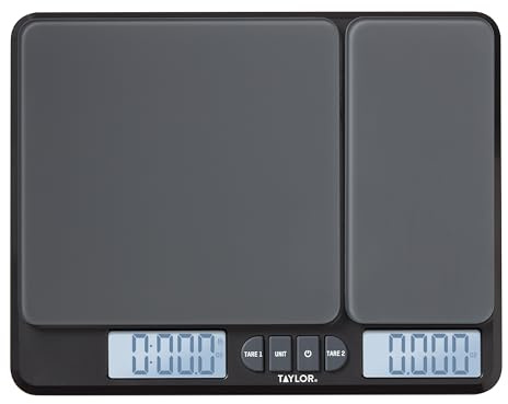 Taylor Dual Platform Food Kitchen Scale, Digital Grams and Ounces for Weight Loss, Baking, Cooking, Meal Prep, Spices, and Coffee, Backlit Display, Glass Platforms, 15lb, and 16oz Capacity, Black