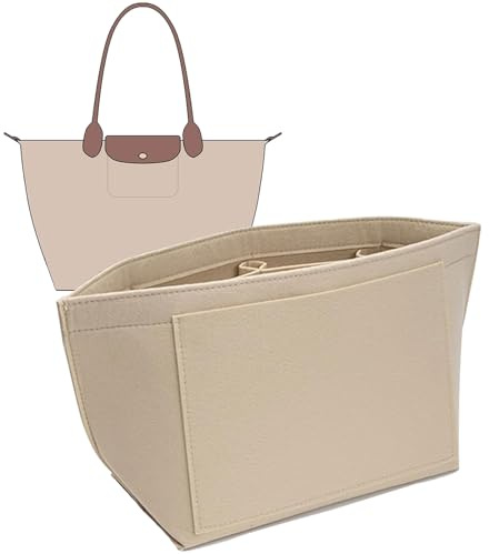 UMLIPOT Minimalistisk funktionell väskorganiserare för Longchamp L-väska, beige, 8 fack, filt, ljusbrun