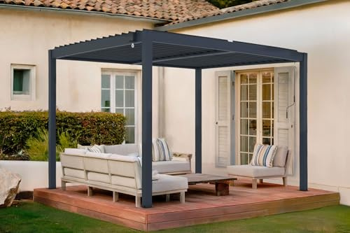 CAZEBOO Pergola Bioclimatique Autoportante Piana 3x2,5 m - 7,5 m² – Pergola Aluminium Gris avec Lames Orientables en Acier – Abri Terrasse et Jardin