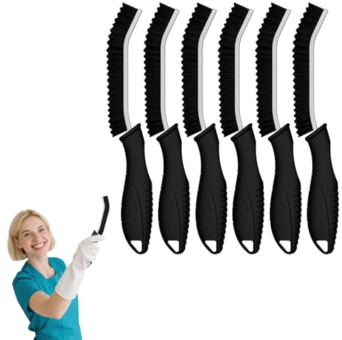 Cleangor Fugenbürste mit Zahnborsten, Hartborsten Ecken Reinigungsbürste, Crevice Cleaning Brush für Bad Fliesen Dusche Küche Toilette | Schmales Design für Ritzen & Fuge (6, SCHWARZ)