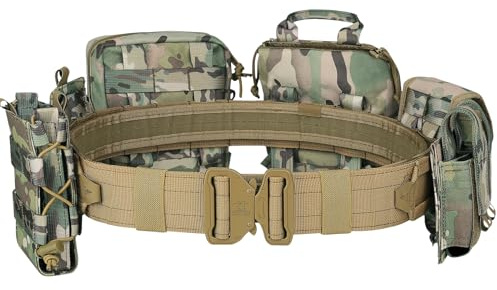 PIKEON Cintura tattica da combattimento Molle Airsoft, cintura a sgancio rapido con tasche 8 in 1 (camou)