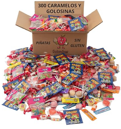 Mega 300 Chuches Cumpleaños. Relleno Piñata 30 bolsitas. Chuches Sin Gluten Sin Lactosa. Gominolas Chucherias.Infantil Surtido de Golosinas