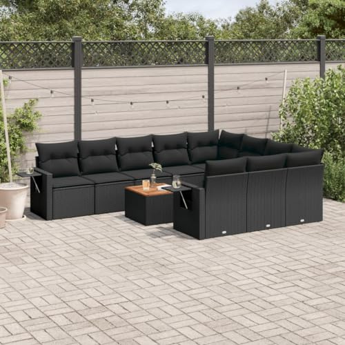 QZZCED Set di divani da giardino con tavolino pieghevole in rattan PE resistente e cuscini sfoderabili per terrazza o patio, mobili da esterno modulari e facili da pulire