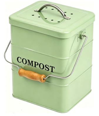 Hynorian Cubo de compostaje para cocina de 6 l de metal con tapa y filtro de carbón activo, cubo de basura orgánico compacto pequeño como cubo orgánico para residuos orgánicos, práctico contenedor de