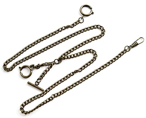 NLAIOUSL Chaîne de montre double Albert T-rod antique à suspendre avec clip de poche pour clés de poche, pendentif T-rod