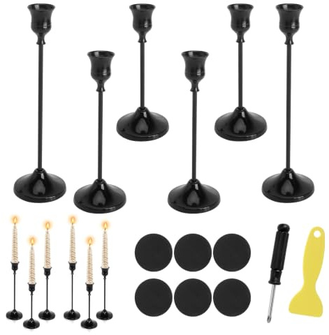 6 Piezas Candelabros para Velas, Negro Portavelas con 3 Alturas