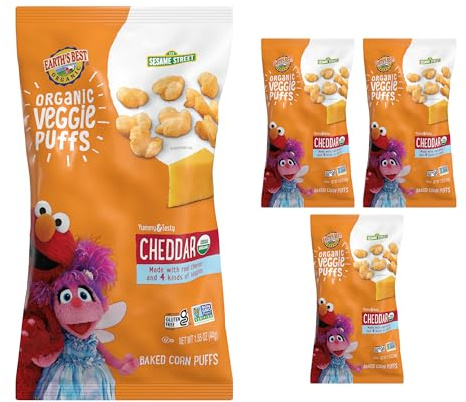 Earth's Best Organic Veggie Puffs for Toddlers 2 Years Old and Up, Cheddar Flavor, 1.55 Ounce Bag (Pack of 4)