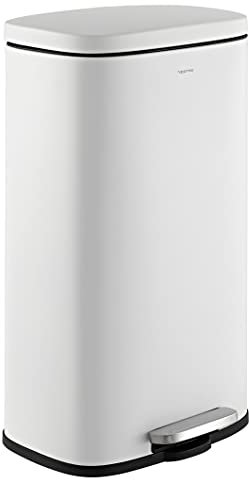 happimess HPM1011C Curtis 8-Gallon Step-Open Trash Can with Soft-Close Lid, Modern, Minimalistic, Fingerprint Proof for Home, Kitchen, Laundry Room, Office, Bedroom, Bathroom, White