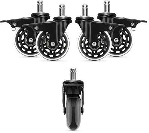 kwmobile Bürostuhl Rollen 5er Set - Hartbodenrollen für Schreibtischstuhl 11x22mm - Stuhlrollen mit Bremsen Bodenschutzrollen - schwarz transparent