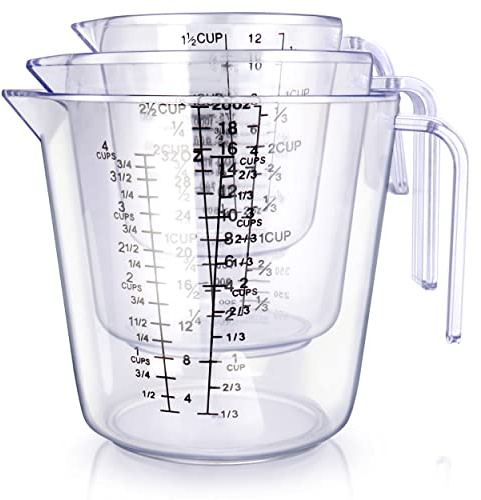 Measuring Cups Set, Liquid Measuring Cups For 3 For Kitchen - BPA Free Plastic Set with Spout Multiple Measurement Scales (Clear)