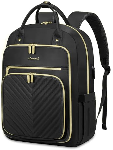 LOVEVOOK Laptop Backpack Women Teacher Backpack,15.6 Inch Laptop Bag with USB Port,Waterproof Daypack for Work Travel,Black