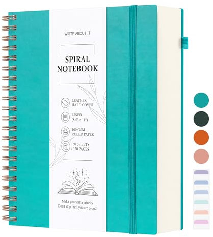 Notizbuch A4 liniert, Bullet Dickes Journal, Spiral Notizblock mit Perforierte Seiten, 320 Blatt/160 Seiten zum Schreiben, 100gsm Papier, für Frauen Männer Arbeit Büro Schule 21,6 x 28,8 cm, Blaugrün