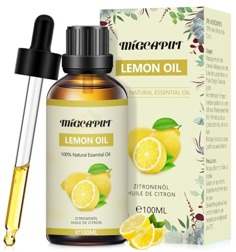 MIGCAPUT Olio Essenziale di Limone 100ML, Olio di Limone Profumato Premium, 100% Naturale Oli Essenziali di Aromaterapia per Diffusori, Massaggi, Relax, Produzione di Sapone Fatta a Mano