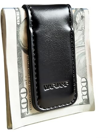 WAFJAMF Slim Magnetic Money Clips Leather Business Card Holder Portable Cash Wallet Clip-Black