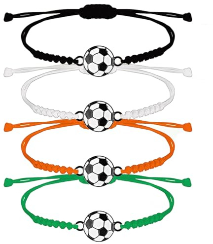 VEOIRXU 4 Piezas Pulsera De Fútbol Niño Brazalete De Fútbol Ajustable Brazalete De Cuerda Deportivo Brazalete Tejido Fiesta De Fútbol Accesorio De Amistad Para Fiestas Deportivas Cumpleaños De Niños