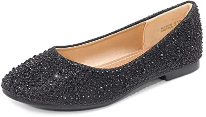 DREAM PAIRS ballerinaskor flickor nattvardsskor slip-on ballerina barn klassiska platta skor prinsesskor för festklänningar och vardagen, svart glitter, 28 EU