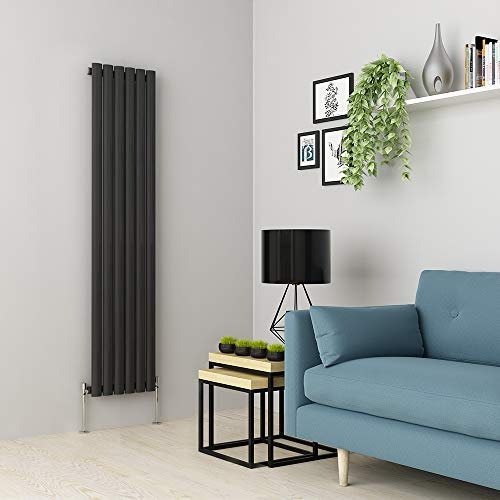 Warmehaus Vertical Column Designer Radiator Oval Panel Single Anthracite 1600 x 350mm - Modern Central Heating Space Saving Radiators - Perfect for Bathrooms, Kitchen, Hallway, Living Room