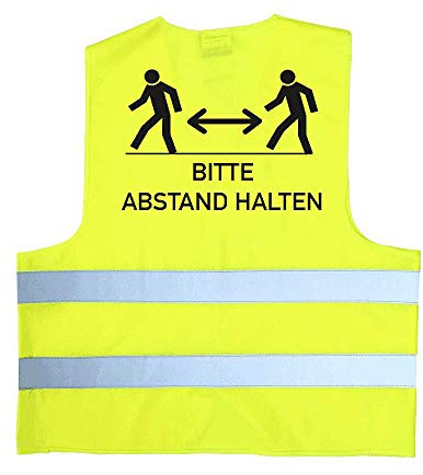 STEMPEL-FABRIK Sicherheitsweste für Kinder & Erwachsene - Abstand halten (250x150 mm) (Kind, Neon-Gelb)