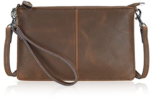 Bolso bandolera 100% de cuero genuino, 【Pequeña】Befen Women de piel auténtica con correa para hombro y muñeca, bandolera y bolso de mano de mano (marrón retro), S, Bolsos cruzados