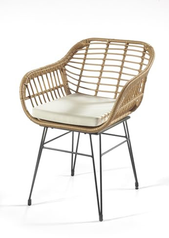 Kobolo Esszimmerstuhl Stuhl Gartensessel Gartenstuhl im Retro-Look inkl Kissen
