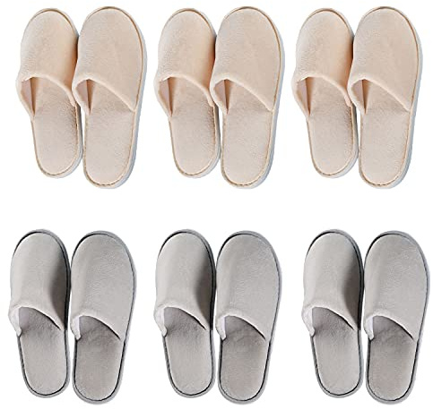 OSTADARRA 6 Pairs Spa Slippers, Non Slip Disposable For Guest, Washable Reusable, Which Can Be Used As Women Men, House, Indoor, Bathroom, Bedroom, Hotel, Bride Slippers