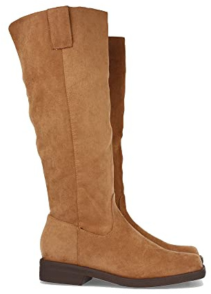 61835-Bota Plana para Mujer, Comodas, Estilo Casual, con Estampado Liso, y Cierre de Cremallera, Otono Invierno 2021. Talla 36 Camel