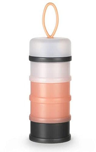 Vicloon Milk Powder Dispenser, Portable 4 Layers 120ml per Layer Translucent Compartments, Storage Container Stackable Pots, Snack Storage Container, Gray & Pink