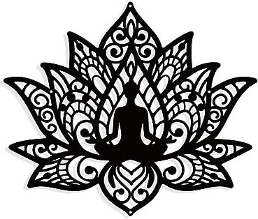 nbeads Mandela Yoga Metall Wanddekoration, Mattes Schwarz Wand hängende Dekoration Silhouette Wand Kunst für Haus Garten Hotel Büro Wand Weihnachten Festival Dekoration Geschenk, 29.3x25cm