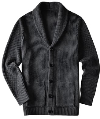 ZHILI Hommes châle col pull Casual Slim cardigan épais_Dark Grey_Medium