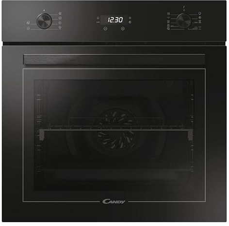 Candy FMBC 996S / Einbaubackofen mit Heißluft/Dampffunktion / 70 L/Pyrolyse Selbstreinigung mit Aquactiva/Versenkbare Knebel/Display mit Touch-Bedienung/Timer/Uhr / 8 Programme/Schwarz