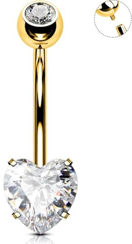 OUFER 14G Titan Bauchnabelpiercing 8/10/12/14/16mm Gold Schmuck Herzförmiger Bauchnabelring für Frauen