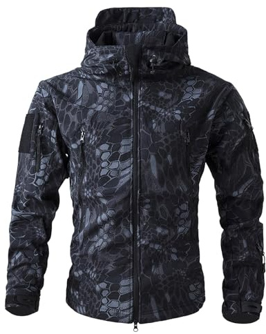 Cexiakong - Giacca invernale da uomo in softshell, giacca tattica con cappuccio, cerniera, traspirante, giacca da esterno, pesca, caccia, giacca da lavoro, giacca da trekking, giacca da transizione