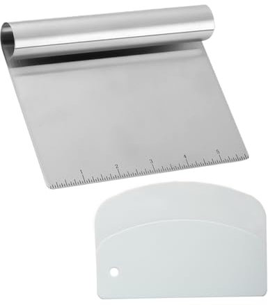 Midgreyeye Teigkarte Set, 2 Stücke Edelstahl Teigschneider Mit Messskala Kunststoff Teigschaber Teigkarte Teigspachtel Schaber Küche Für Kuchen, Cake,Pizza, Torte, Dough(15 * 11,3+13.5 * 9,1cm)