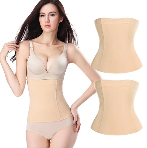 EUDUQ 2 Stück Waist Trainer Damen,Unterbrust Korsett Shapewear Für Damen Bauchweg Taillentrainer Bauchgürtel Postpartale Unterstützung Sport und Alltag Hautton (Gewicht 64–77 kg, XL/XXL)