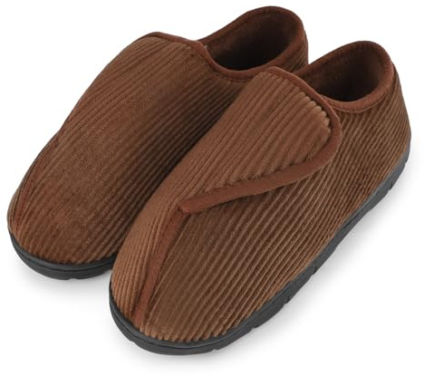 riemot Pantoufles en Mousse à Mémoire de Forme Pour Homme Chaussures Pour Pieds Larges Diabétique Pour Pieds Gonflés Chaussures Pour Hommes Antidérapantes Ajustable Brown 46-47EU