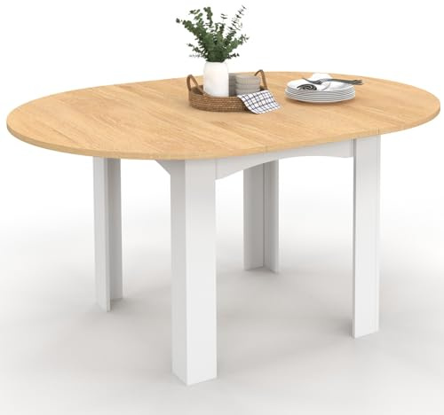 IDMarket - Table à Manger Extensible Ronde Dona 4-8 Personnes Blanche Plateau façon hêtre 110-150 cm