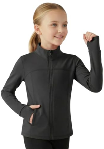 WELAKEN Girls Athletic Zip-Up Jacket Long Sleeve Lightweight Riding Jacket with Pockets