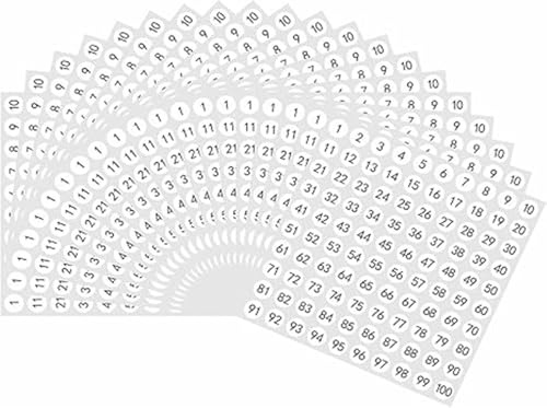 20 ark nummerklistermärken, 1 till 100 små klibbiga etiketter för sortering, organisering, förvaringslådor, skåp, kontors- och skolmaterial, 10 mm