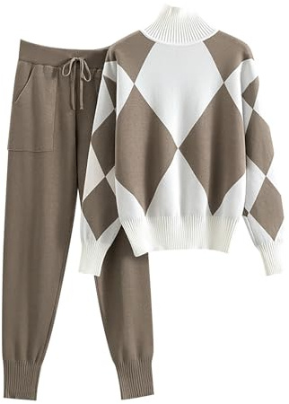 MJGkhiy Tuta Donna Completo Maglia Elegante 2 Pezzi Lavorati Maglione Con Pantalone Largo Completi Lana Invernale Calda Set Coordinato Comode Inverno Tute In Maglioni Autunno Loungewear