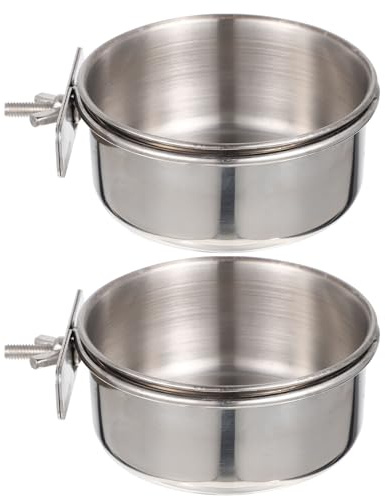 Veemoon 2 Ensembles Mangeoires INOX pour Cage à Oiseaux avec Bol Alimentaire Suspendu et Facile à Nettoyer Distributeur Nourriture et Eau pour Perroquets Tourterelles et Petits Oiseaux