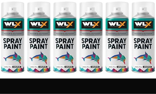WLX Pintura en Spray Acrílica 400 ml – Spray de Pintura Brillante de Secado Rápido – Pintura Profesional para Madera, Metal, Piedra, Vidrio y Pared – Uso Interior y Exterior (6x Negro (mate))