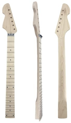 Conboxus Manico sinistro per chitarra elettrica, 24 tasti, 628 mm, teste per chitarra in acero, collo di ricambio per basso elettrico, dado di bloccaggio Floyd rosa, bullone sul tallone senza legatura