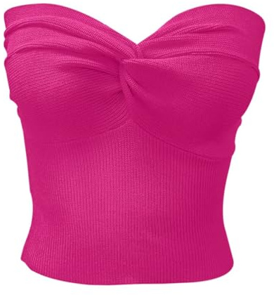 Party Crisscross Bandeau Top per le donne Off The Spalla Tinta unita Uscire Tubo Top Vacanza Maglia Abiti Senza Spalline Notte Fuori Spalla Club Vestiti Data Notte Backless Y2K, Rosa acceso, 3XL