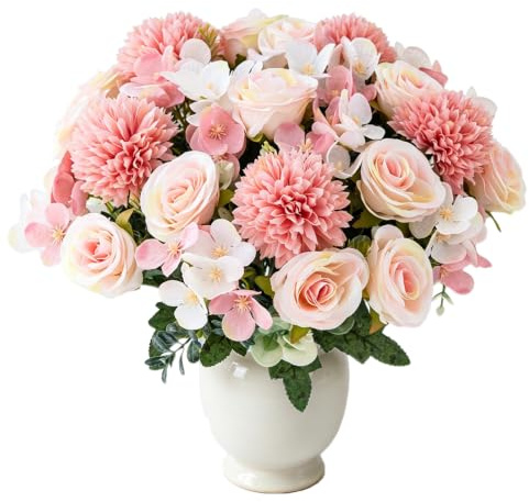 3Ramos de Ramo de Flores Artificiales Seda Flores Artificiales de Color Ros