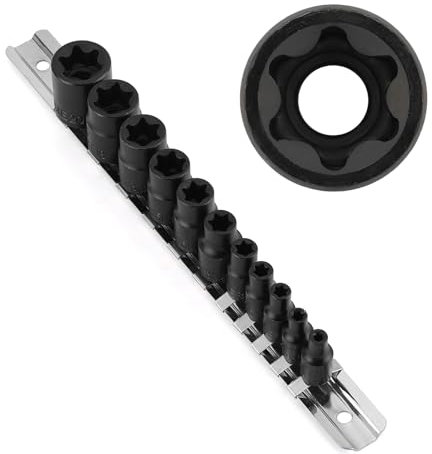 CASOMAN 11PCS Female Torx Socket Set, E Torx & Star Socket Set with Rail, E4 - E20 Torque Sockets
